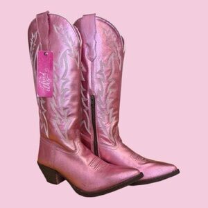 Southern Fried Chics Just‎ Call Dolly Pink Metallic Western Boots Size 9.5 NWT